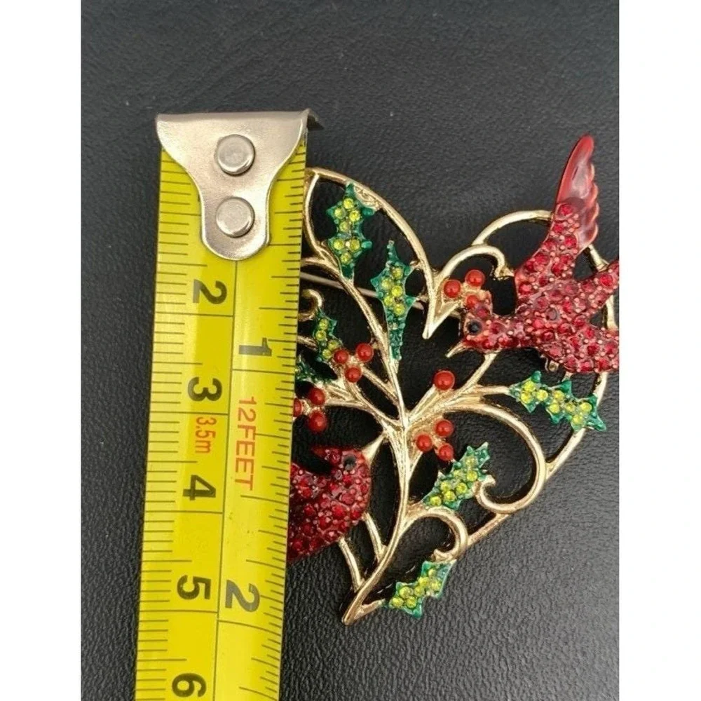 Vintage Anne Klein‎ Gold Tone And Rhinestone Birds Holiday Christmas Brooch